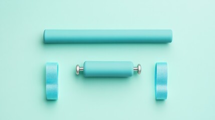 Fototapeta premium A wrist support roller and resistance band placed symmetrically on a light-colored background, emphasizing wrist flexibility exercises.