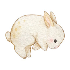 Watercolor cute Easter Bunny, nursery beige rabbit for spring design