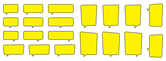 Yellow chat bubble, yellow speech bubble, message box set.