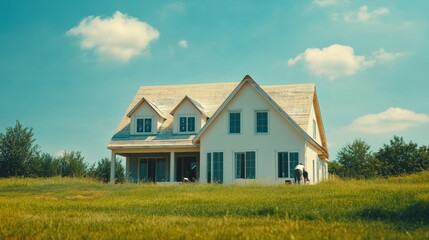 Obraz premium New home under construction on a grassy field