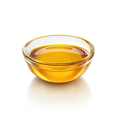 Golden honey-like oil in a clear glass bowl, bathed in soft light, reflecting purity and richness.
