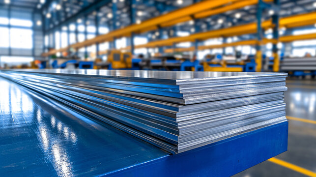 Stack of Aluminum Sheets in Manufacturing Plant Industrial Metal Production and Processing Facility