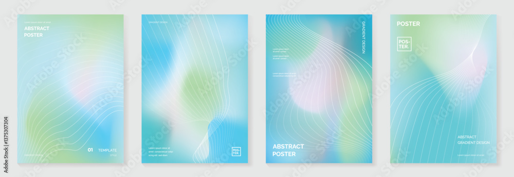 Aufkleber abstract line wave poster background vector set. minimalist cover template with vibrant perspective 
