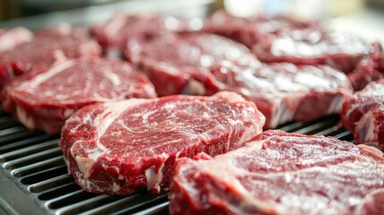 A meat processing plant, workers cutting and packaging beef and poultry.