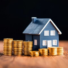 budget opportunity expansion real-estate growth concept. Miniature house with coins representing investment and financial growth.