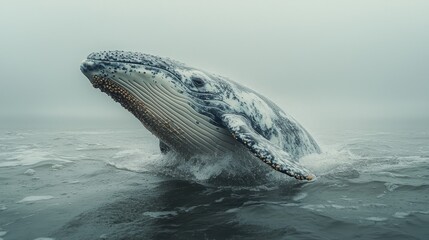 Fototapeta premium Majestic Humpback Whale Breaching in Misty Ocean
