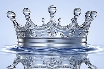 Elegant Silver Crown Floating on Water Surface Royalty Concept
