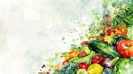 Colorful vegetables watercolor for stop food waste day awareness and eco-friendly design. Horizontal banner. Copy space