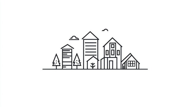 minimalist black and white city skyline clip art preview