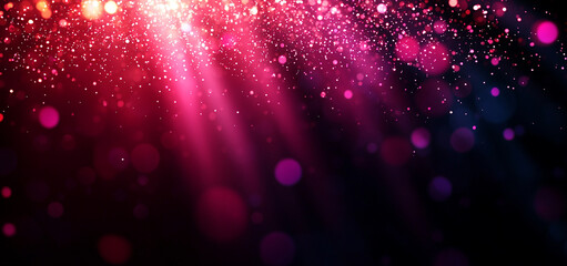 Obraz premium Vibrant pink and red bokeh lights create dreamy atmosphere with soft rays. This abstract background is perfect for festive designs and celebrations