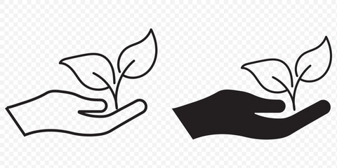 Plant in hand line and flat icon. Vector