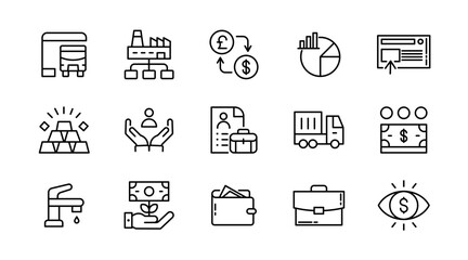 Business Economic Development line icon set. Entrepreneurship, containing business, economic stimulus, trade expansion, sustainable Development,  outline icon collection. UI thin outline icon pack