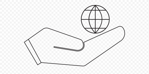 Hand Hold Planet Earth Line and Silhouette Icon Set. Human Protect Environmental Bio Pictogram. Global Peace, Support, Help, Save Symbol Collection on White Background. Isolated Vector Illustration 