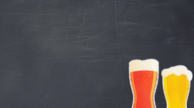 Two Glasses of Beer on Chalkboard, Craft beer, pub, brewery, alcohol, drink, menu