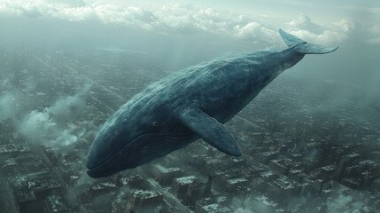 Obraz premium Whale Over Urban Landscape: A Surreal View