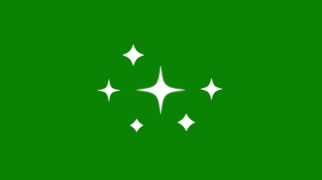 Glowing Twinkle Stars Animation with Sparkling Lights and Glitter on Green Screen - Flat Vector Cartoon Style. Twinkling stars animation, white cartoon, flat, vector, doodles style stars blinking.4k