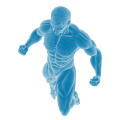 3D illustration of a muscular male figure in motion
