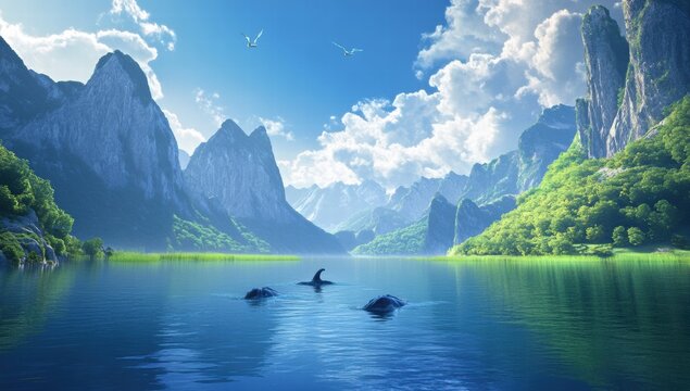 lake and mountains