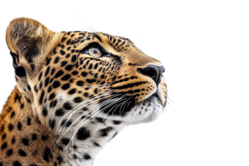 Majestic Leopard Portrait Captured Close-Up Against Black Background Showcasing Striking Features and Distinctive Fur Patterns