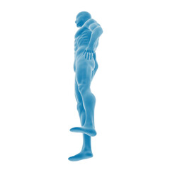 Abstract blue human figure in dynamic pose.