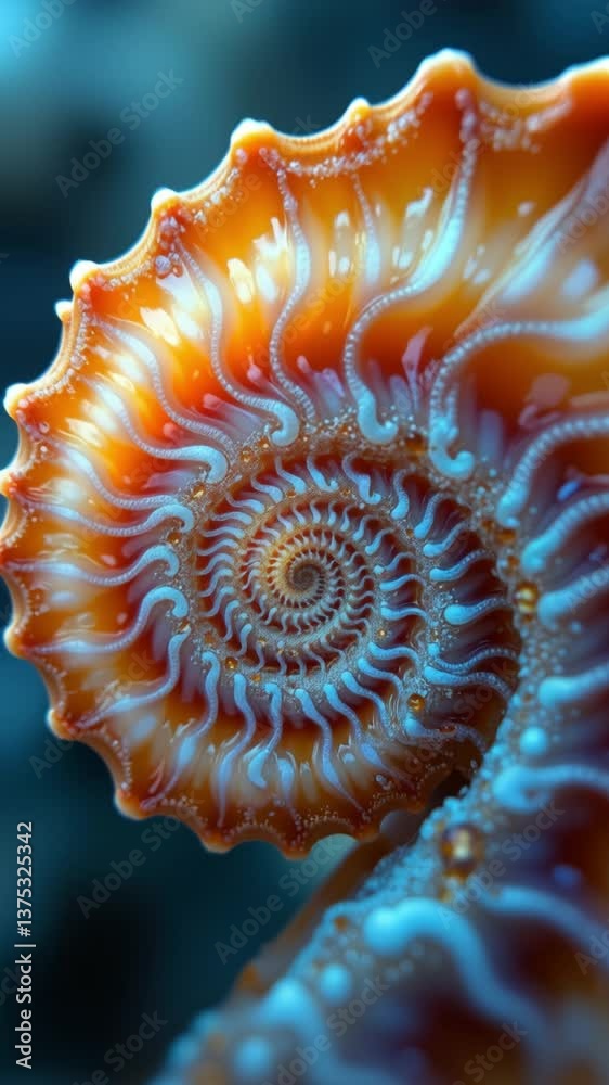 Poster Beautiful and Intricate Close-up of a Colorful Nautilus Shell with Spiraling Patterns and Soft Light Effects Captivating Nature Inspiration
