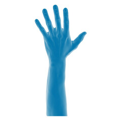 Blue-tinted outstretched human hand and arm.