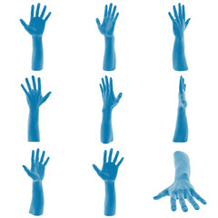 Blue mannequin arms reaching upwards