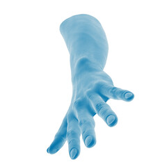 Outstretched blue-tinted hand reaching outward.