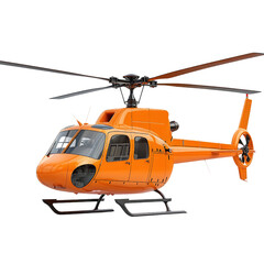 Fototapeta premium A vibrant orange helicopter ready for takeoff, gleaming under bright studio lighting, poised for adventure.