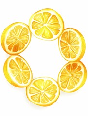 Fototapeta premium Circular frame of fresh lemon slices on white, ideal for menus or invites.