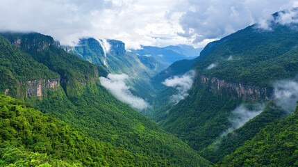 Naklejka premium Misty valleys embrace nature's majesty in gigapixel landscape photography