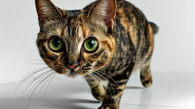 Beautiful Tortoiseshell Cat Exploring a White Backdrop Generative AI