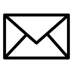 Illustration of a black icon of an envelope with a letter on a white background