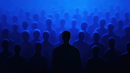 Colorful silhouette pf person standing in monochrome crowd of different people,surreal unique and different concept,loneliness in society,shadow,freedom,Love,be yourself,Stand out from the crowd.