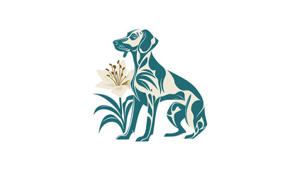 Naklejka premium Elegant Teal Dog and Lily Floral Design