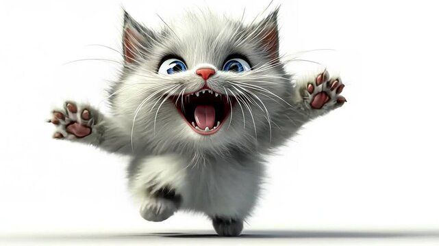 Cute Fluffy Kitten With Open Mouth Jumping Playfully Indoors Generative AI