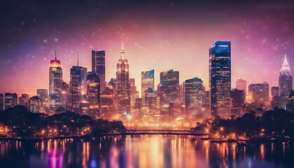 Fototapeta premium New York City Skyline at Night: Abstract Urban Background. Modern Design Element, Cityscape Illustration, Night Lights