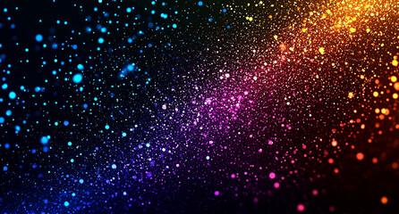 Fototapeta premium Colorful gradient background with grainy texture, featuring vibrant dots in blue, purple, pink, orange, and yellow hues. This abstract design creates dynamic visual effect