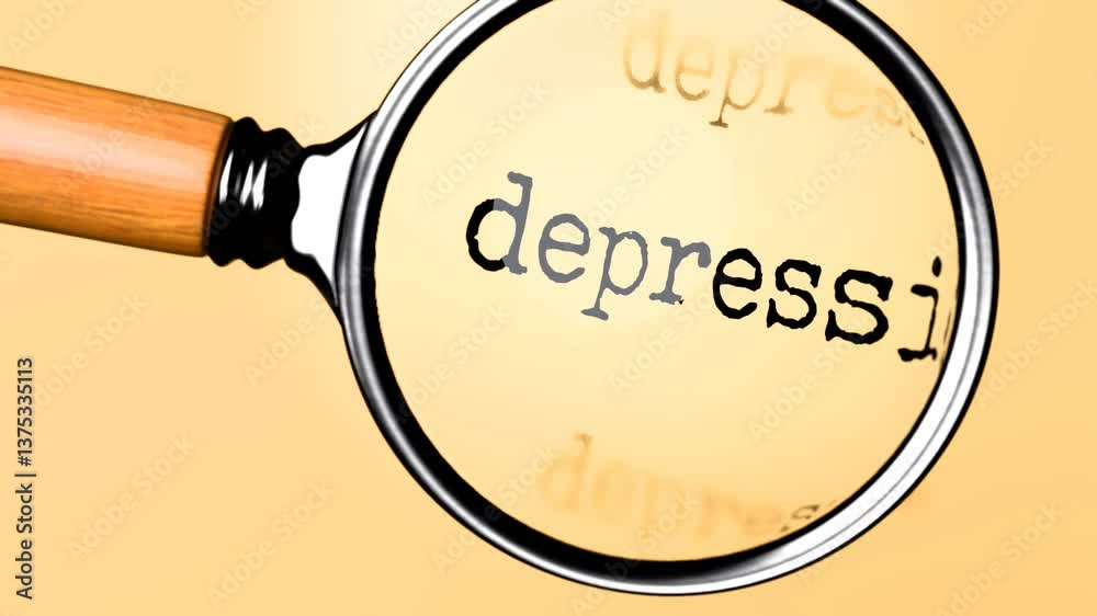Poster depression under careful examination. focusing on depression, analyzing it, taking a closer look. co