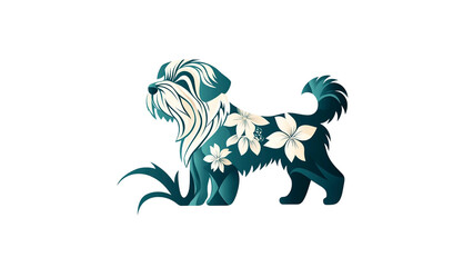 Obraz premium Elegant Teal Shih Tzu Dog with Floral Design - Vector Illustration
