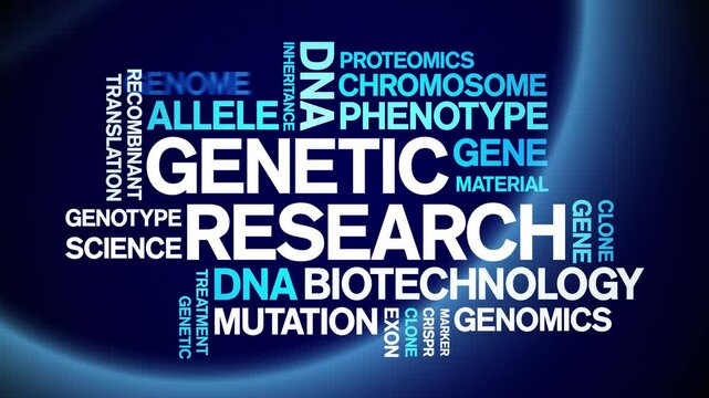 Genetic Research animated word cloud;text design animation tag kinetic typography seamless loop.