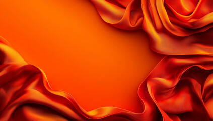 Naklejka premium Luxurious orange fabric draped elegantly, creating vibrant and warm background. smooth texture and rich color evoke sense of warmth and sophistication