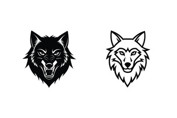 Two Wolf Head Designs Black, Line Art, Mascot, Logo, Vector, Graphic, Illustration, Wild, Animal, Ca