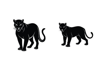 Two Majestic Black Panther Silhouettes Wild Cat Vector Art Designs