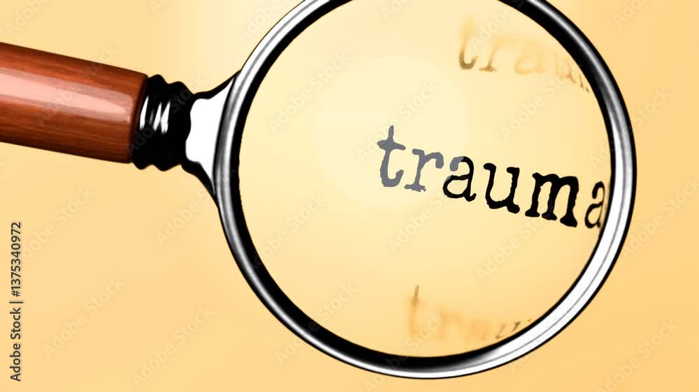 Aufkleber trauma under careful examination. focusing on trauma, analyzing it, taking a closer look. concentrat