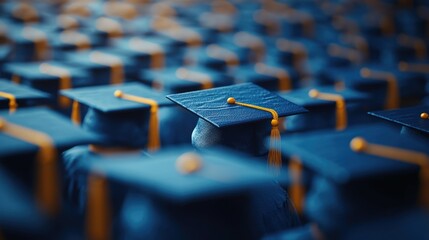 Fototapeta premium A sea of blue graduation caps, a symbol of accomplishment and new beginnings. The image captures the collective achievement and the anticipation of the future that lies ahead for these graduates.
