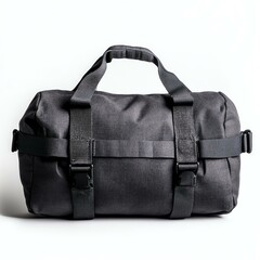 Naklejka premium Isolated on white background. Stylish black travel bag for everyday use