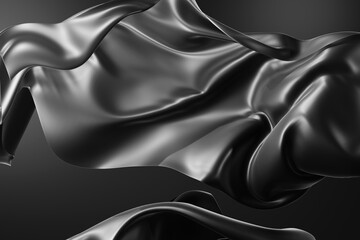 Elegant black silk fabric with smooth, flowing curves and glossy reflections on a dark background. A luxurious, abstract composition perfect for backgrounds, fashion, and design concepts.