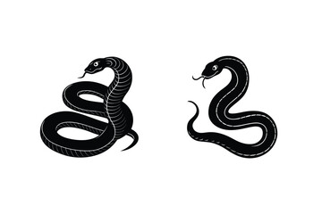Two stylized black snake illustrations, coiled, reptile, design elements