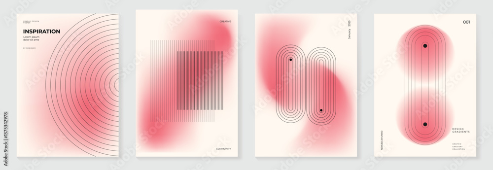 Poster modern gradient poster background vector set. minimalist cover template with vibrant perspective geo